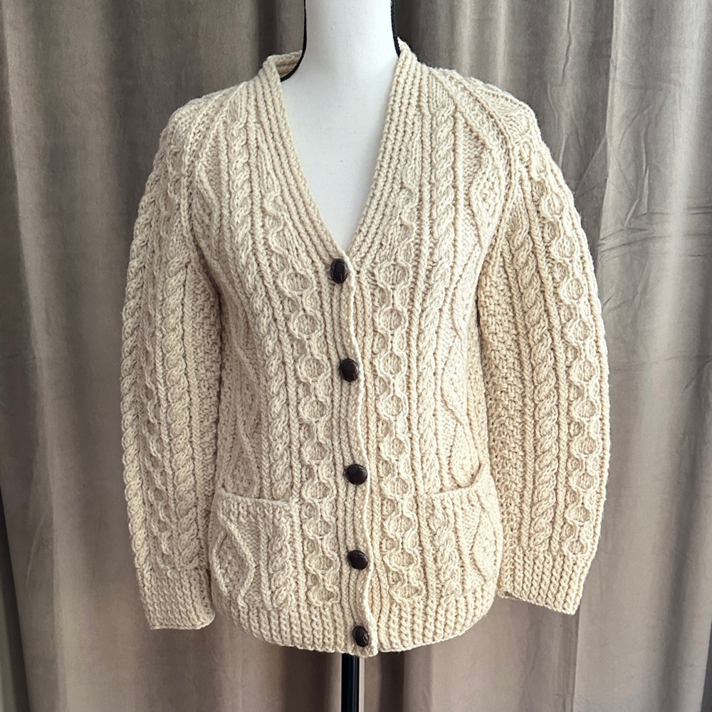 Blarney Woollen Mills Irish Arab Cable Knit Cream Cardigan Fisherman Sweater